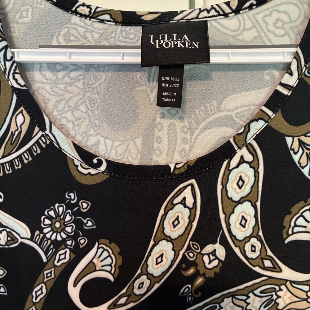 Ulla Popken Black Midi Dress with Olive and Cream Paisley